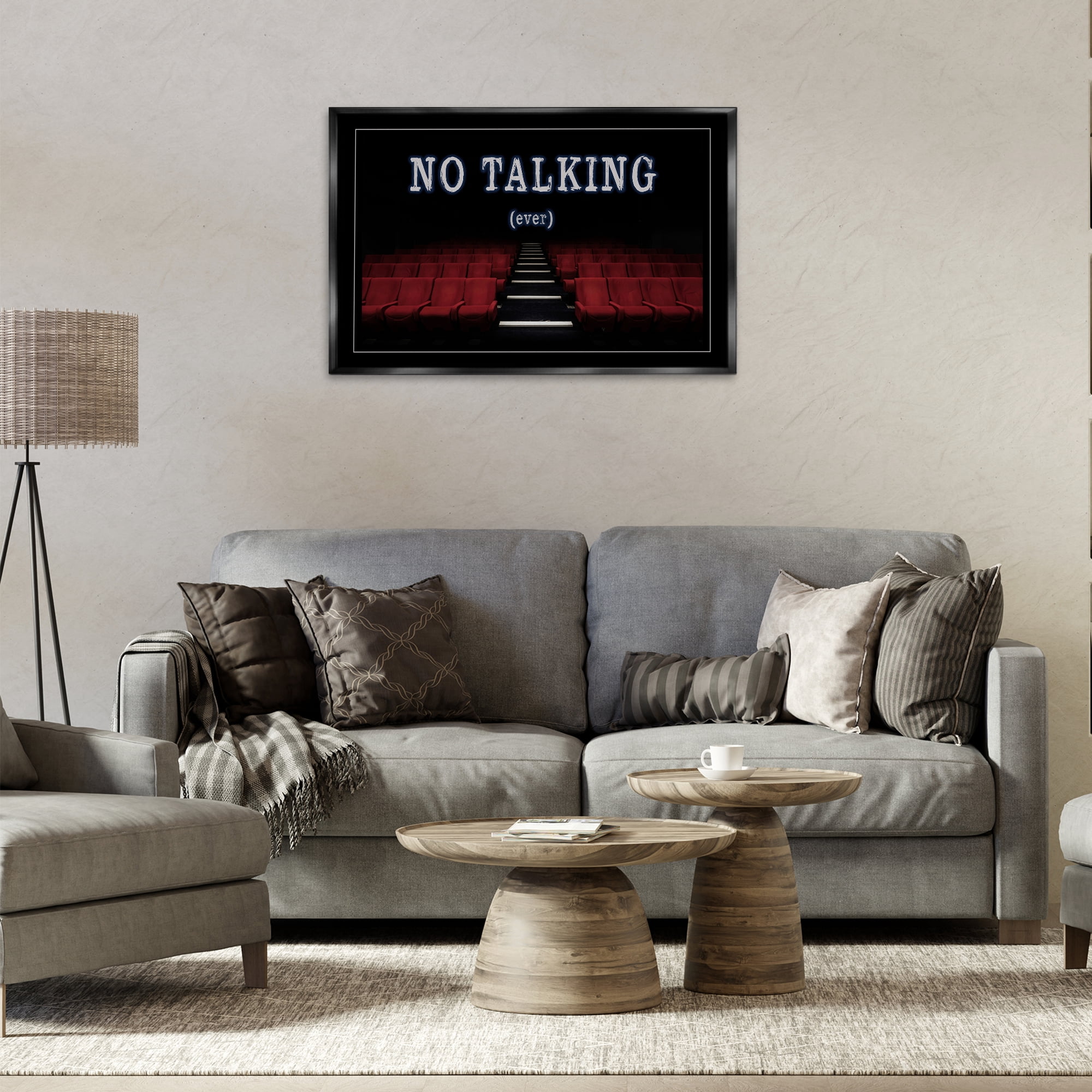 Stupell Industries No Talking Move Theater Entertainment Painting Black Floater Framed Canvas Art Print Wall Art, 31 x 21