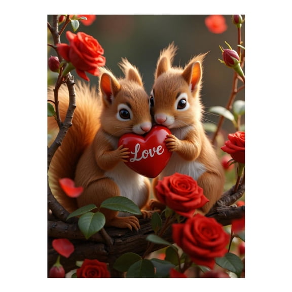 Diamond Art Kits for Adults, Two Squirrels Love Heart Roses 5D Diamond Painting Kits for Adults Beginners, DIY Full Drill Diamond Painting, Gem Art and Crafts 12x16
