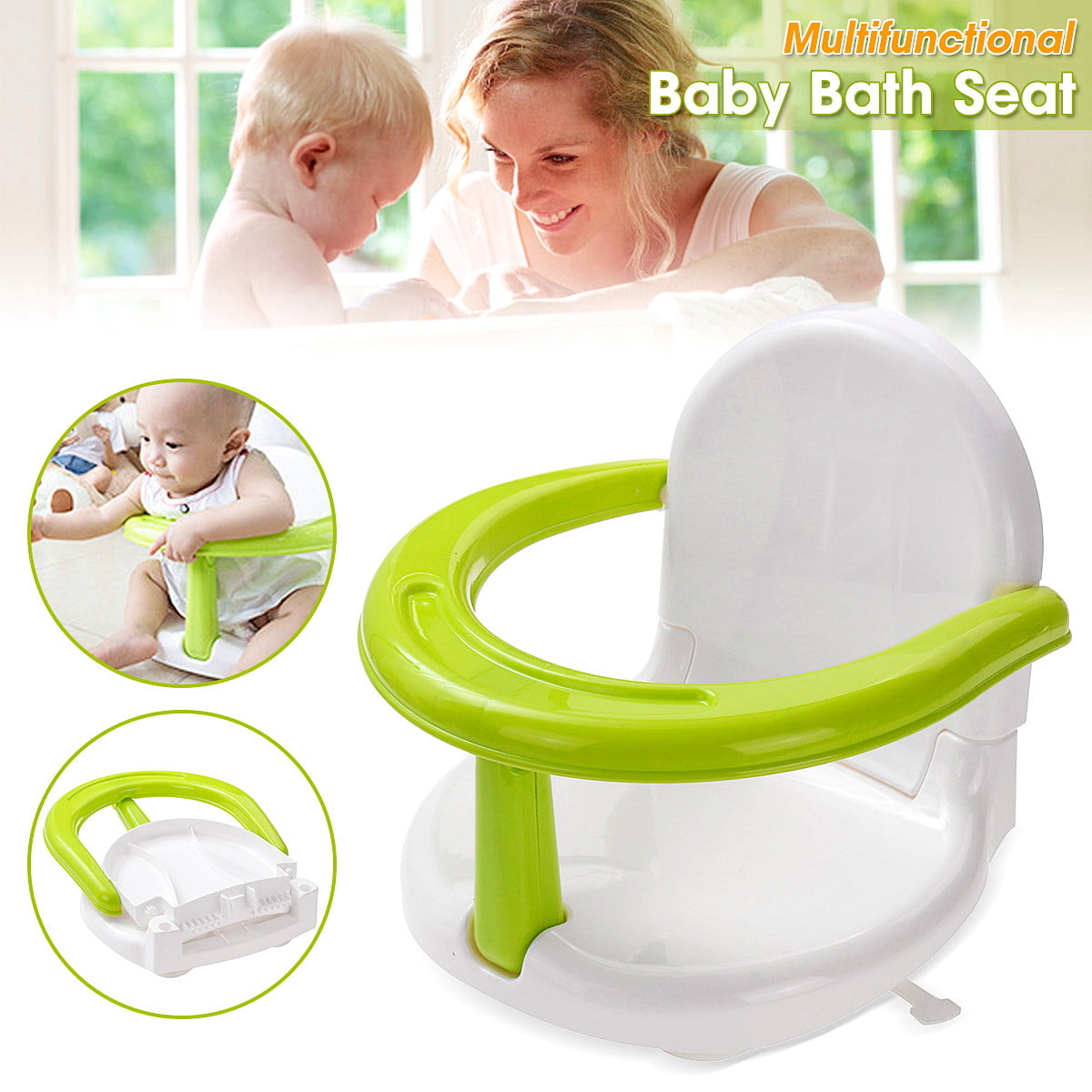 Hamkaw Foldable Baby Bath Seat Baby Bathtub Seat for Sit Up Bathing with Backrest Support Infant Shower Safety Seat Non Skip Green 