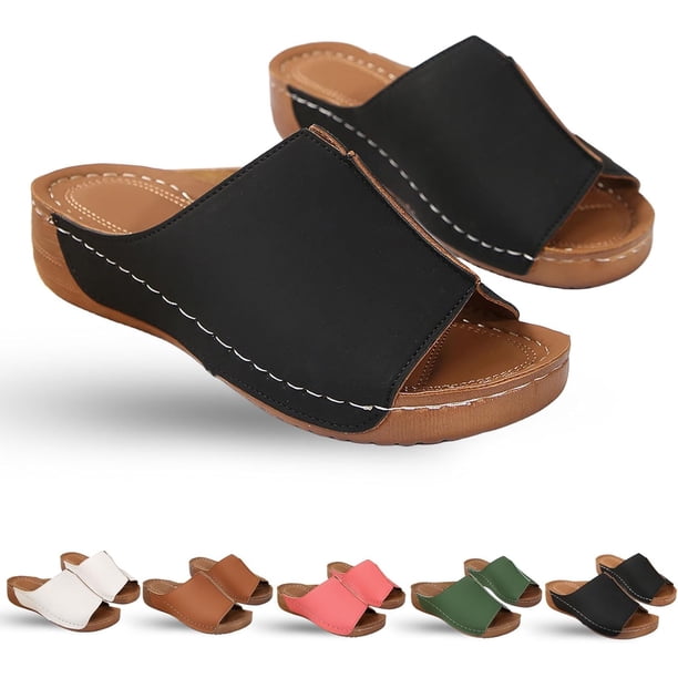 Sandalias ligeras elásticas con amortiguación de suela, sandalias de plataforma, cuñas para mujer, soporte ortopédico para arco, deslizamiento plano