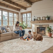 CHITOOMA 8x10 Boho Area Rugs for Living Room, Machine Washable Floral Area Rug with Non-Slip Backing, Stain Resistant Non-Shed Carpet for Bedroom, Dining Room, Dorm, Office