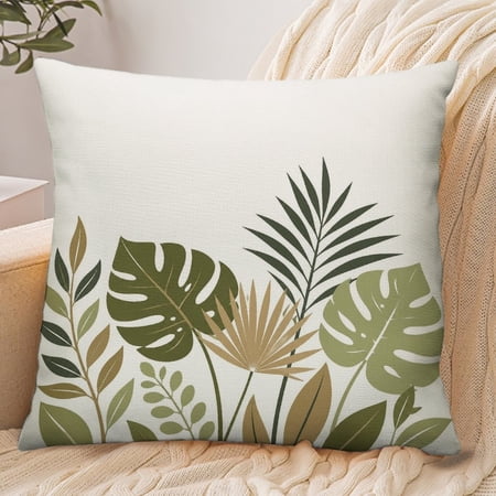 GooTPa 18x18 Inch Envelope Throw Pillow Cover Tropical Leaves Monstera Palm Soft Polyester Modern Farmhouse Decorative Cushion Case for Bedroom Living Room Home Decor