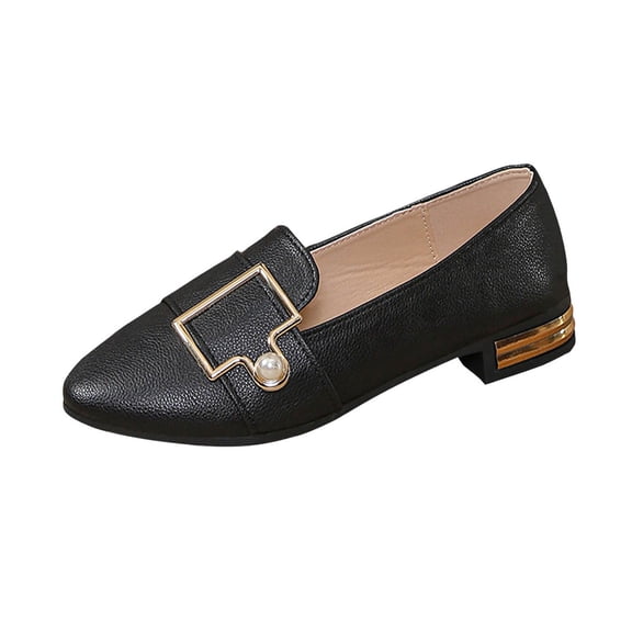 Black Women'S Fashionable Casual Low Heel Loafers Pointed Toe Closed Heel Breathable Solid Color Plus Size Faux Leather Black 36
