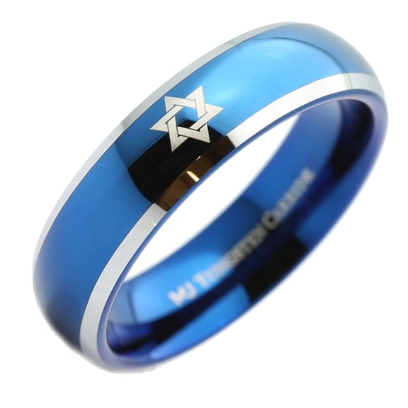 Star Of David 6mm Blue Plated Tungsten Carbide Ring Wedding Band