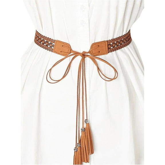 Zhengup Women's Boho Tie Waist Belt Tassel Hollow Out Leather Belts