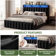 thumbnail image 3 of Uforic Queen Size Bed Frame with 4 Storage Drawers & RGB LED Lights, Velvet Upholstered Platform Bed with Charging Station & Bookcase Headboard, No Box Spring Needed, Easy Assembly, Black, 3 of 9