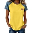 thumbnail image 3 of Sentmoon Chemise en Jean T-Shirts pour Femmes Manches Courtes Col Rond Patchwork Coupe Régulière avec Imprimé Extensible Haut pour Femmes Actif pour le Travail et le Bureau P-2TG, 3 of 6