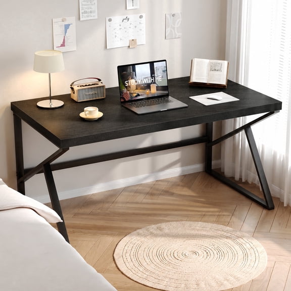 Paasyonmate 60 inch Large Computer Desk with Metal Frames for Home Office, Black