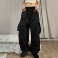 thumbnail image 4 of RYRJJ Womens Parachute Pants Wide Leg Baggy Cargo Pants Multiple Pockets Y2K Elastic Waist Jogger Sweatpants Track Pants Streetwear(Black,3XL), 4 of 8