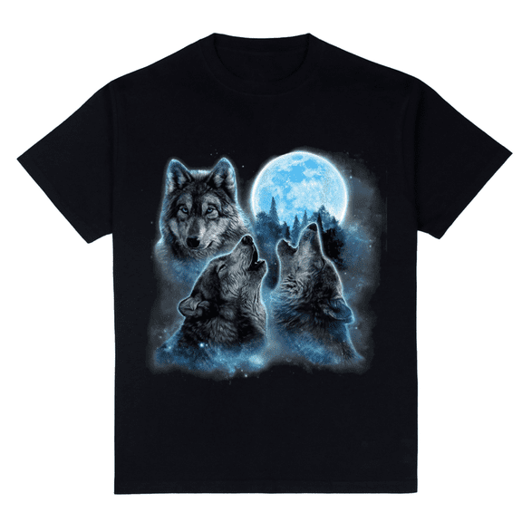 Three Wolves Howling Under ICY Full Moon Gray Wolf T-Shirt Tees for Men and Women