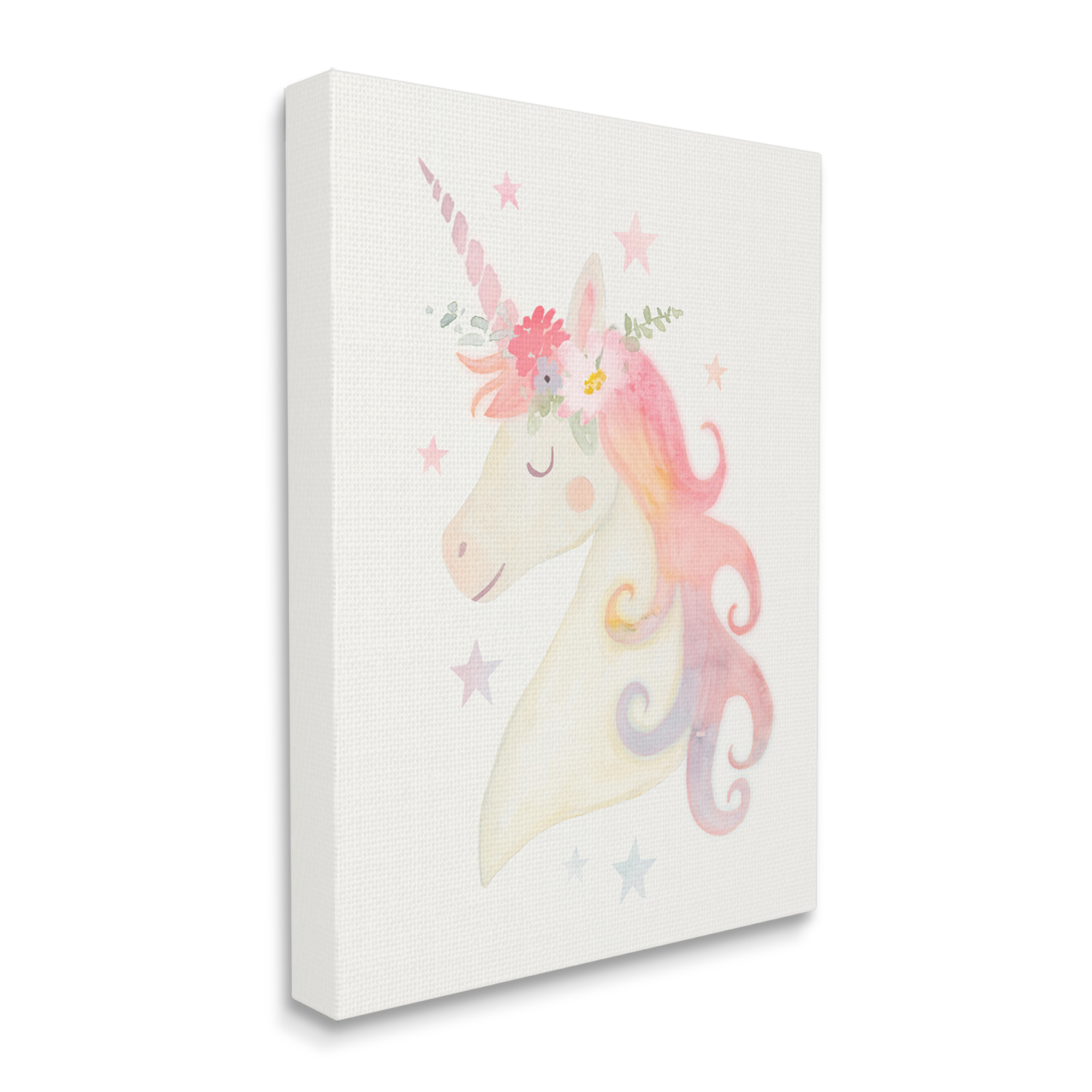 Stupell Industries Charming Unicorn Smiling Flower Crown Stars Design Graphic Art Gallery Wrapped Canvas Print Wall Art, Design by Victoria Barnes