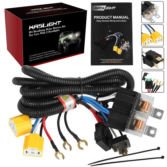 KASLIGHT H4 Relay Harness 1Set 2 H6054 7x6 6054 Polycarbonate Headlight H4 Relay Harness Pickup Headlights H4 Wiring Harness Kit For Toyota 95-97 Tacoma 88-95 Pickup Fix Dual Ground Problem, black