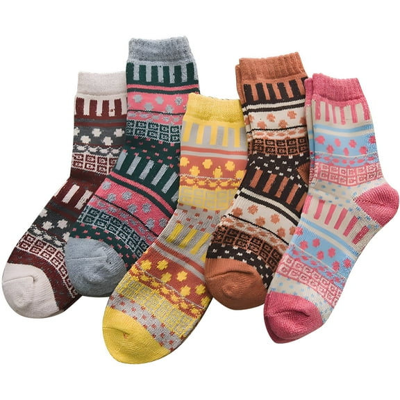 TELOLY Boot Socks for Women Cozy Socks Women's Winter Thickened Wool Socks Pure Color Socks Five Pairs Slouch Socks Women