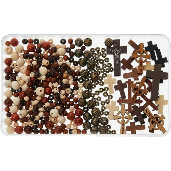 DIY Cross Jewelry Making Findings Kits Including Wooden & Plastic & Alloy Pendants & Beads Mixed color 42x23x5mm Hole: 2mm