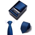 thumbnail image 4 of Yirtree 4Pcs/Set Plaid Tie Men's Silk Tie and Pocket Square Cufflinks Tie Clip Set Wedding Business Texture Luxury Exquisite Gift Box, 4 of 8