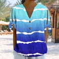 thumbnail image 2 of Tops Sueltos Casuales para las Mujeres No Posicionamiento Impreso Botón de Cuello en V Manga Corta Atada Camiseta, Top de Verano de Moda, 2 of 7