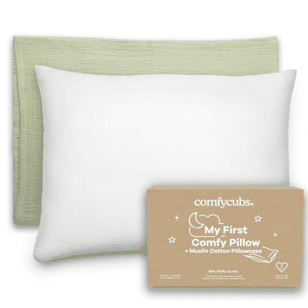 Comfy Cubs Toddler Pillow with Muslin Pillowcase 13 x 18 - Microfiber Fill Sage