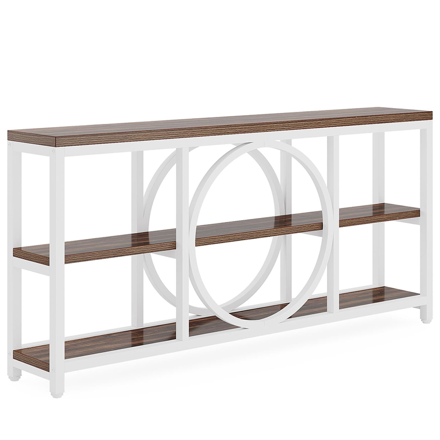 Demi Bonn 70.9" Console Table, Narrow Sofa Table with 3 Tier Storage Shelves for Hallway, Entrance, Living Room, Bedroom, Brown + White