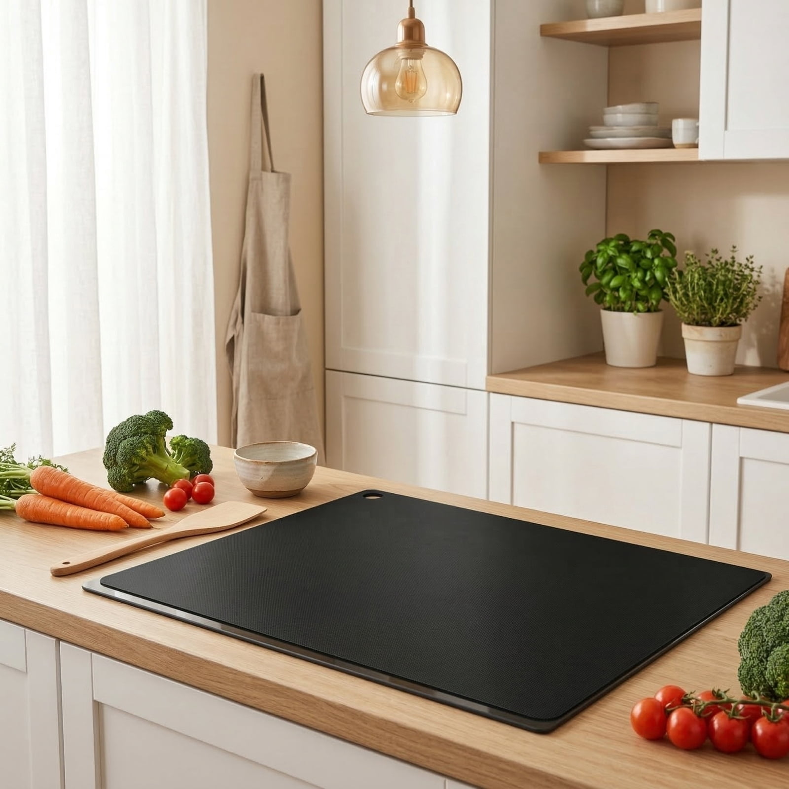 Heat Resistant Silicone Stove Cover Mat, Black Rectangular Induction Cooktop Protector Mat for Kitchen Countertop, Protect Your Surface from Spills and Stains