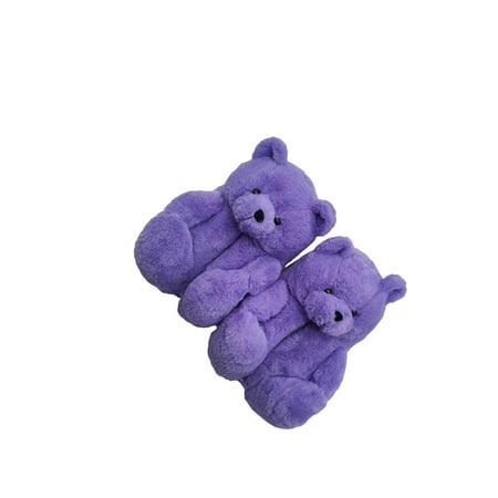 

Tmosphere Anti-skid Plush Bear Slippers Keeping-warm Shoes Girls Thermal Footwear Indoor Young Girl Animals Slipper Clothes Accessory Purple