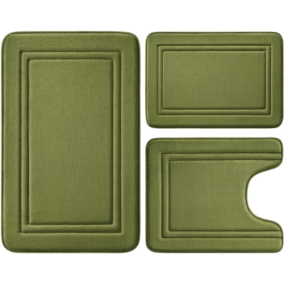 Juego de alfombrillas de baño BYSURE de espuma viscoelástica verde salvia, 3 piezas