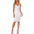 thumbnail image 4 of INSPIRE CHIC Lace Dress for Women's Spaghetti Straps Bodycon Sleeveless Cocktail Party Midi Dresses S White, 4 of 6