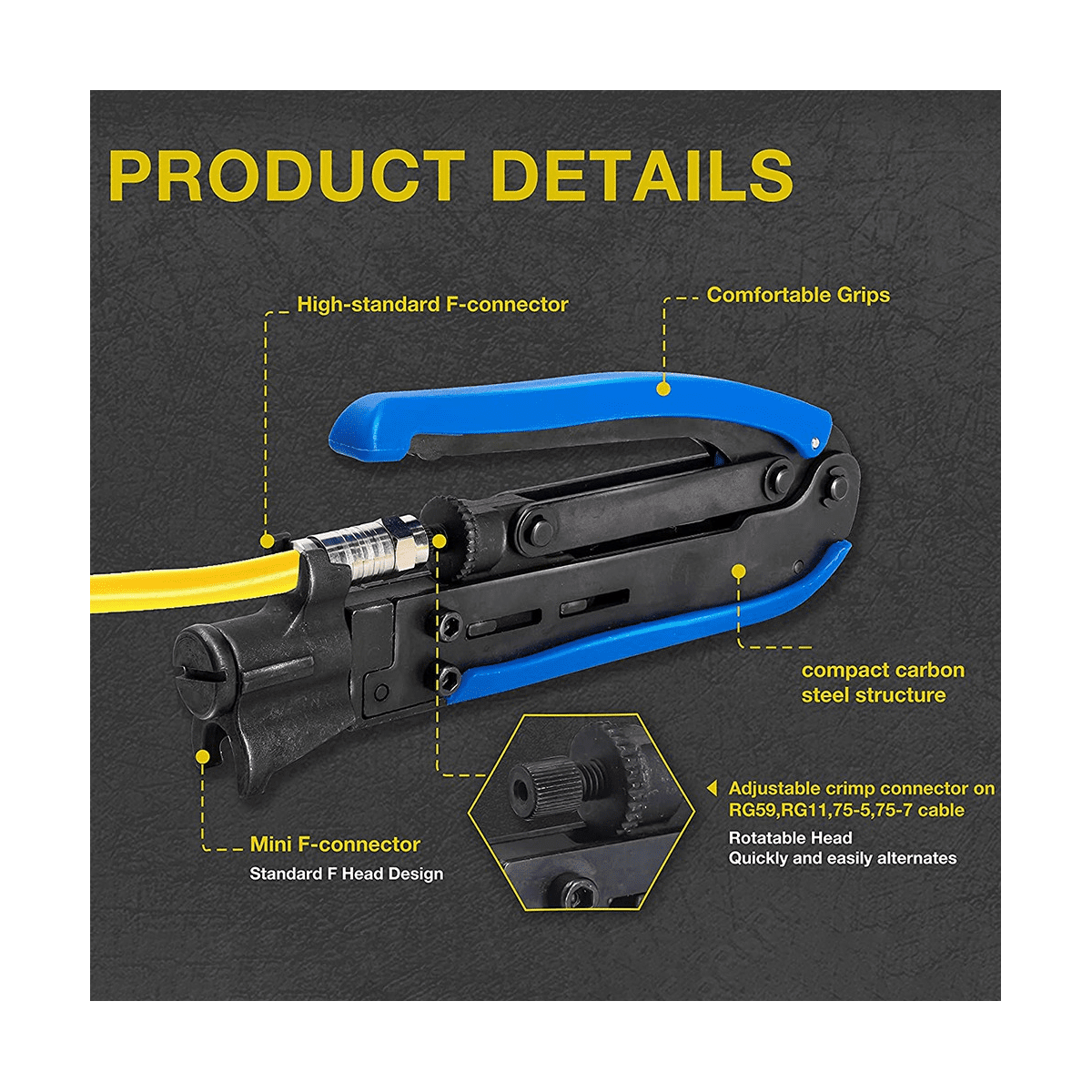 Compression Tool Kit Crimper and Rg6 Crimping Tool with 20 PCS F Compression Connectors