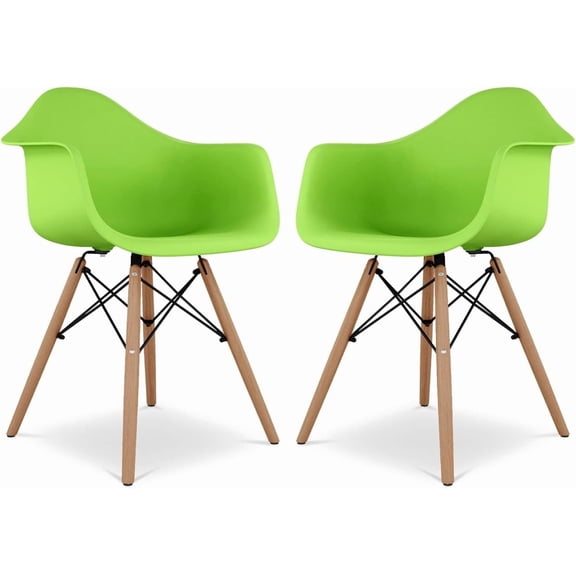 Pyramid 17.5" Plastic and Beech Wood Armchairs in Green (Set of 2)