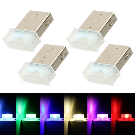 JJYY 1PC/2Pcs/4Pcs Universal Mini USB LED Atmosphere Lights - Romantic 5V Plug-In Lamp for Interior Ambient Lighting, Car Accessories, and Home Decor
