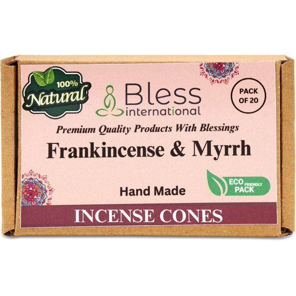 Bless International Frankincense-and-Myrrh 100%-Natural-Incense-Cones Handmade-Hand-Dipped Organic-Chemicals-Free for-Purification-Relaxation-Positivity-Yoga-Meditation The-Best-scents (20 Count)