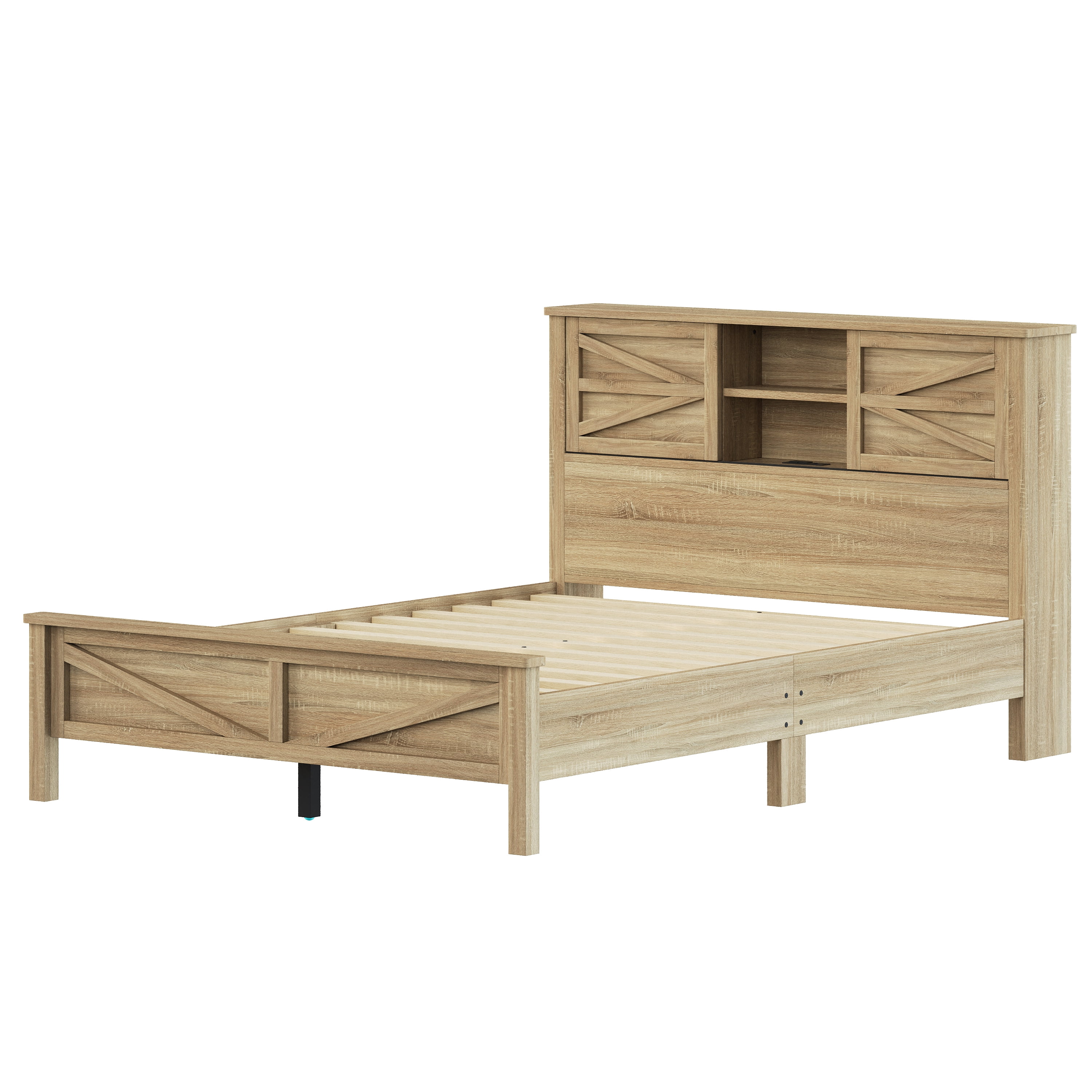 Mintazer 3-Piece Farmhouse Bedroom Set with Nightstand & 6-Drawer Dresser, Queen Platform Bed with Storage Headboard, Natural