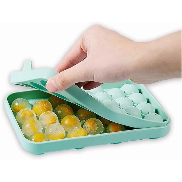 Silicone ice cube tray with lid round ice cube molds for 25 mini spherical ice cube molds for cocktails (1 pack green)