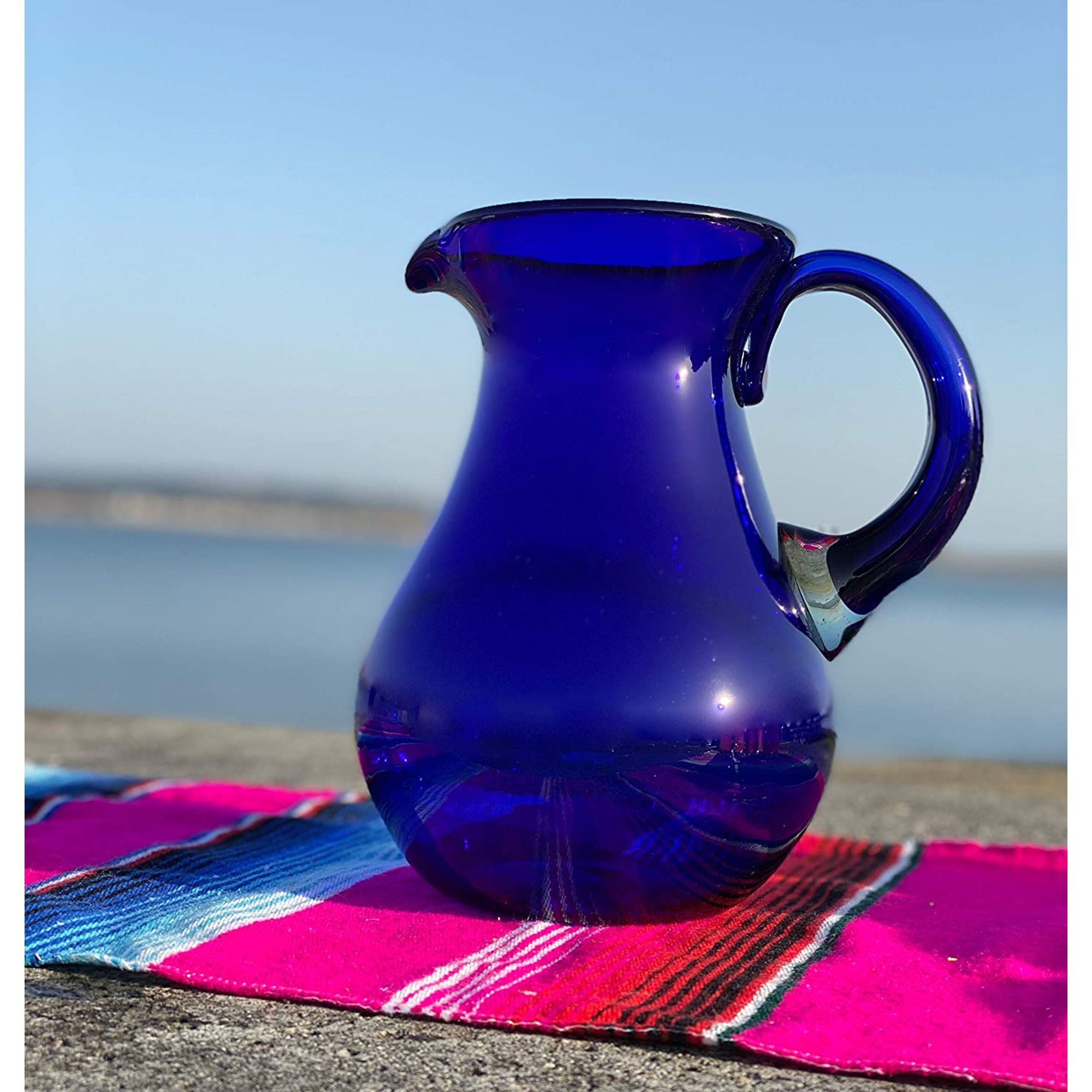 Dos Sueños Dos Suenos Mexican Hand Blown Glass Pitcher - Cobalt - Juice, Margaritas, Water, Lemonade (84 oz)