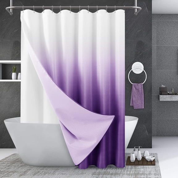 Purple Shower Curtain Waffle Weave Ombre Fabric Double Layers Shower Curtain Set Lilac Bathroom Decor Accessories Water Repellent and Machine Washable, 72x72 Lavender