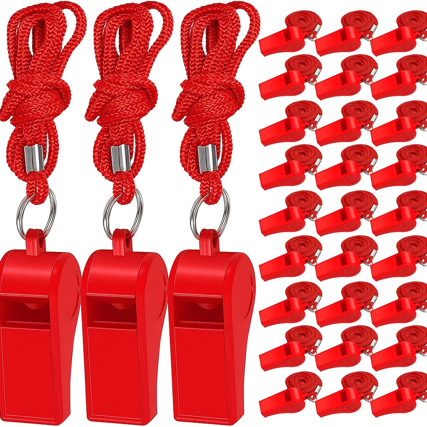 BESTSKY 48Pcs Coach Whistle with Lanyard Lifeguard Whistles Bulk Plastic Sports Loud Referee Whistle for Adults Emergency Teachers Training Lifeguard Whistle with Lanyard