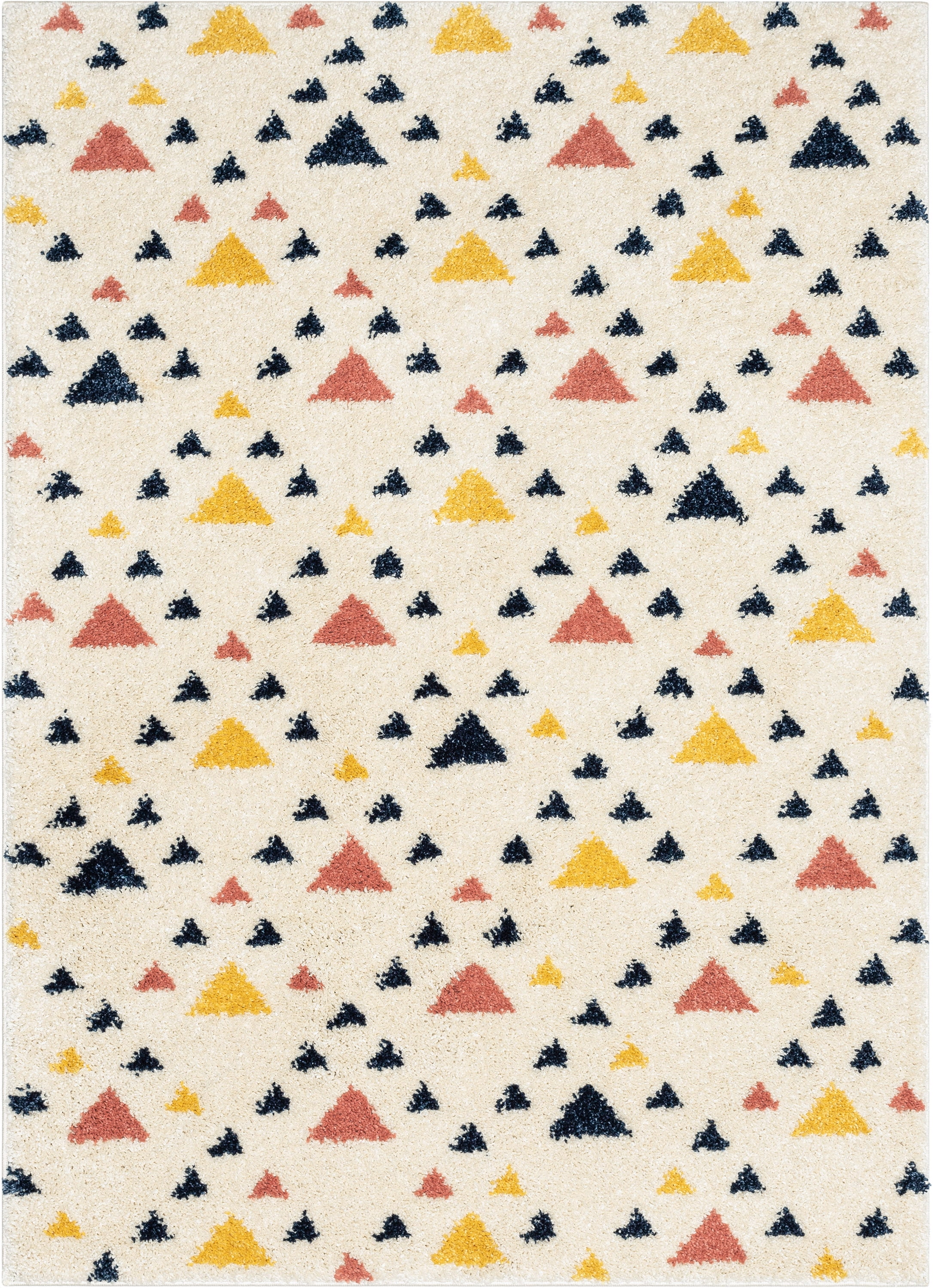 Well Woven Gigi Jax Modern Kids Shag Geometric Ivory Blue Thick 5'3" x 7'3" Area Rug