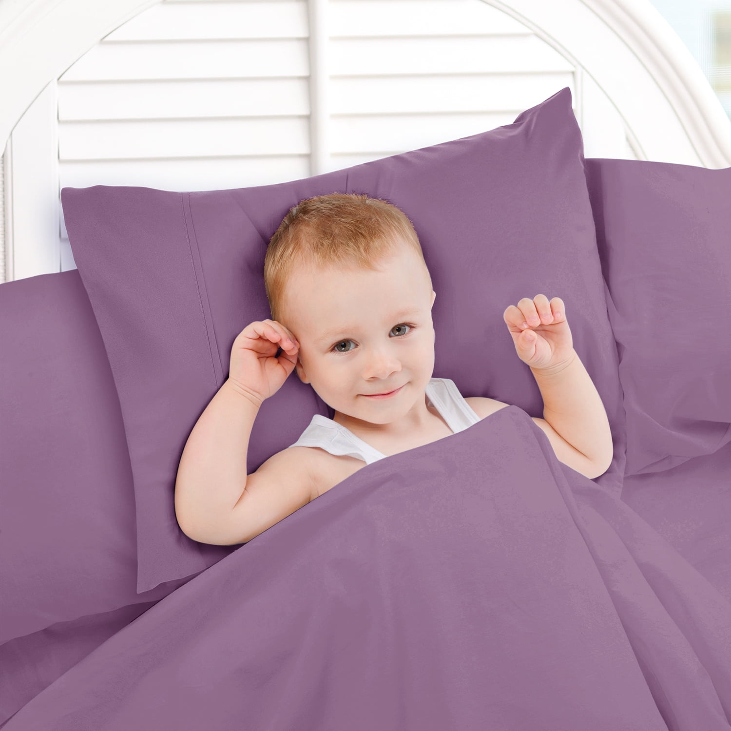 Hearth & Harbor 3 Piece Toddler Bed Sheet Set - Silky Soft Solid Microfiber Crib Sheets, Hypoallergenic, Cool & Breathable - Includes Fitted Sheet 28"x52", Flat Sheet 45"x60" and 14”x19” Pillowcase - Lavender Dream