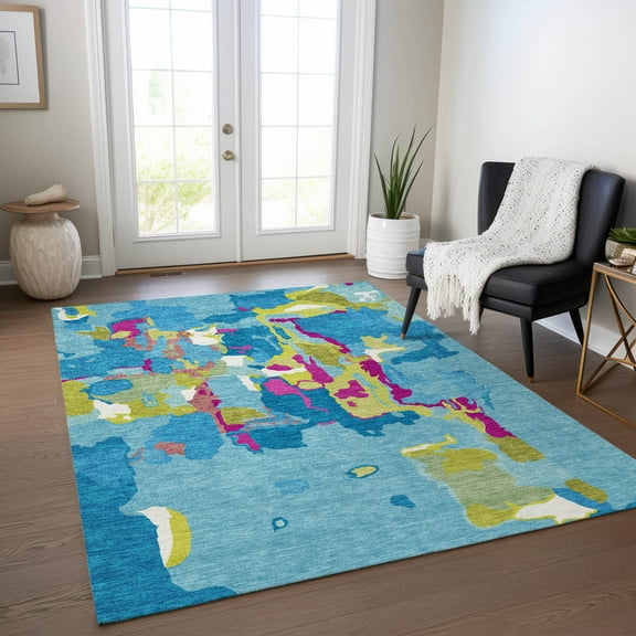 Addison Rugs Chantille Indoor/Outdoor Transitional Abstract Aqua Washable Rectangle Rug, 10' x 14'