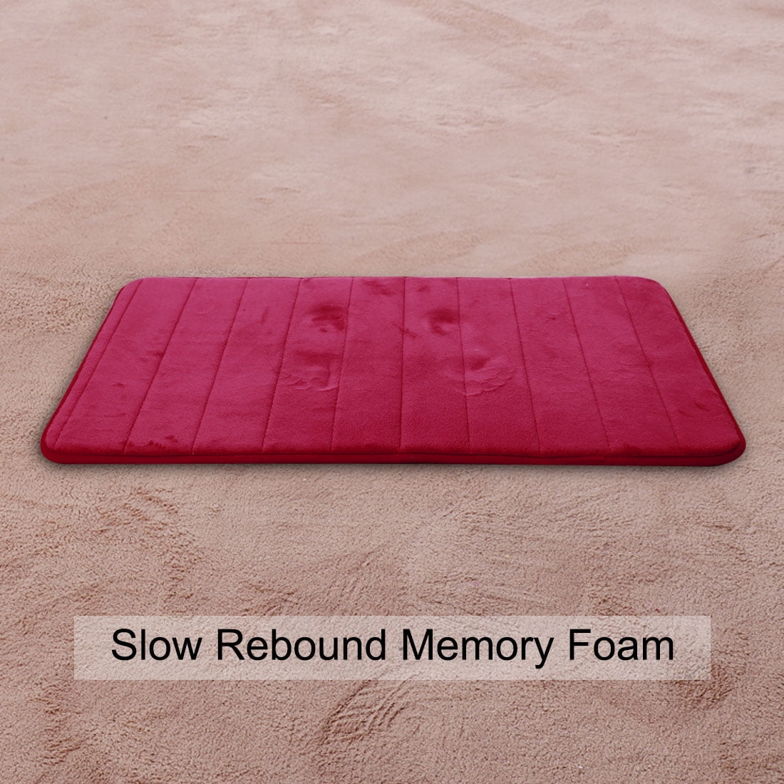 PiccoCasa Memory Foam Bath Mat Thin Absorbent Bath Rug Mat for Bathroom, Burgundy 32" x 20"