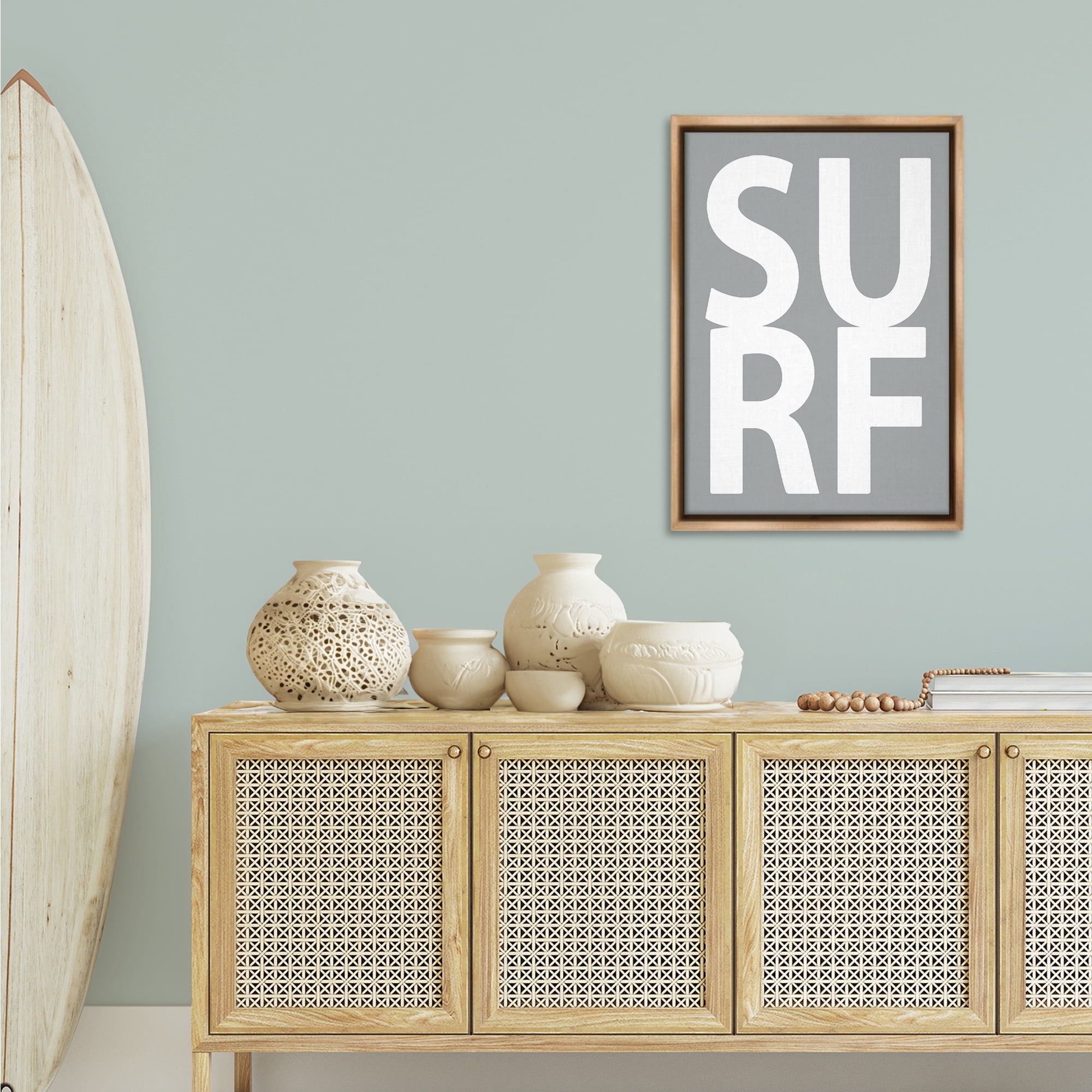 Stupell Industries Surf Word on Grey Typography Painting Brown Floater Framed Art Print Wall Art, 21 x 31