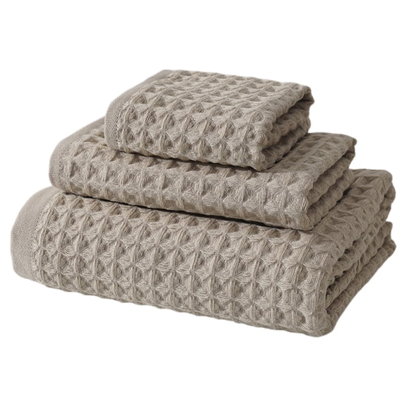 Gnwei Cotton Waffle Towels Set for Bathroom 3Pcs, Turkish Cotton Bath Towels Sets for Bathroom Soft Highly Absorbent 650 GSM with 1 Bath Towel, 1 Hand Towel, 1 Washclothe