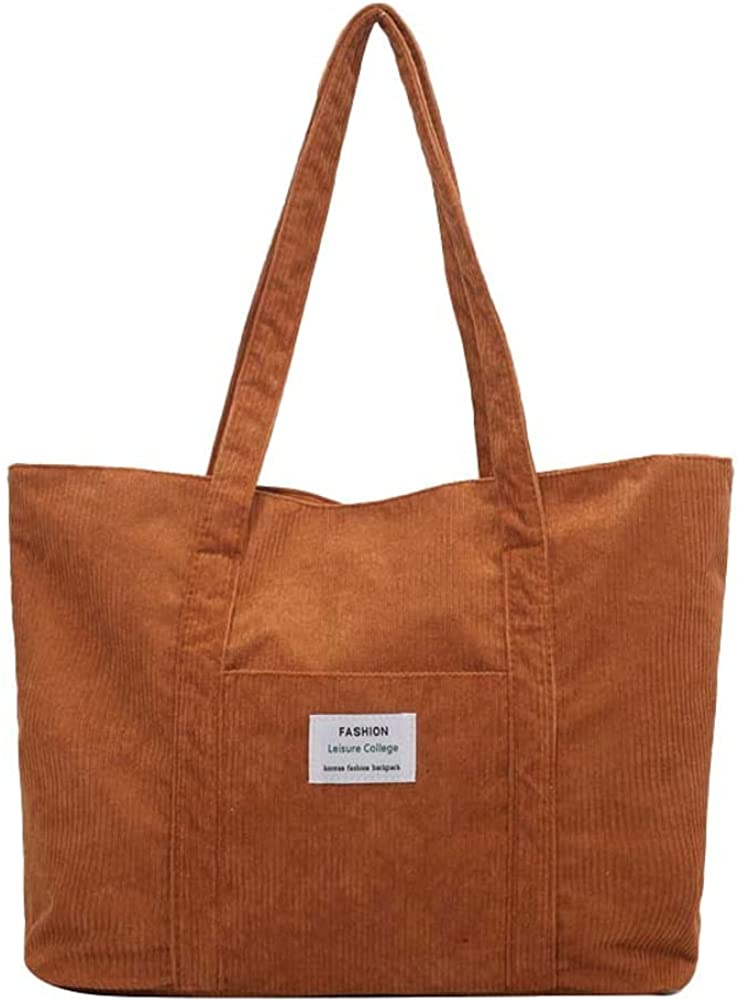 PIKADINGNIS Women Large Quilted Shoulder Bag Corduroy Fashion Cozy Student Handbag Hobo Bag