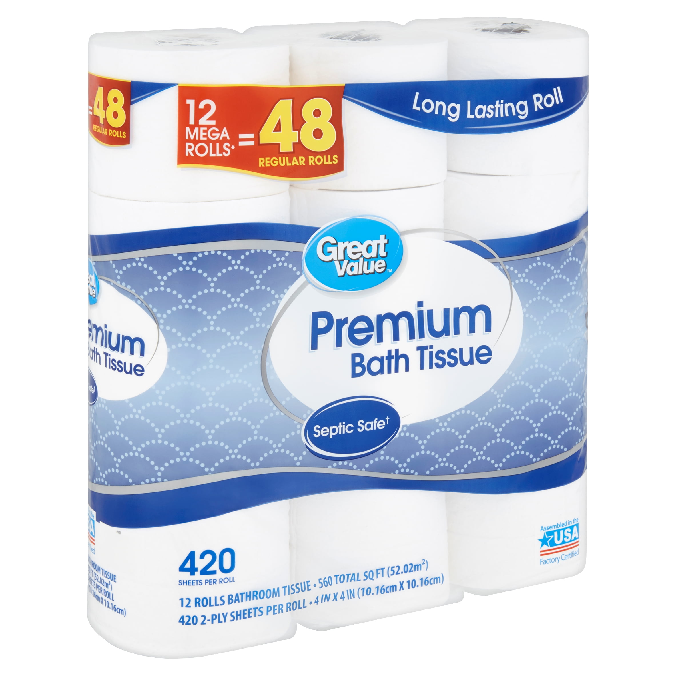 Great Value Premium Bath Tissue, 12 count Walmart Inventory Checker