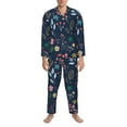thumbnail image 4 of Kll Colorful Flowers Sleepwear Mens Flannel Pajamas,Long Cotton Pj Set, 4 of 9