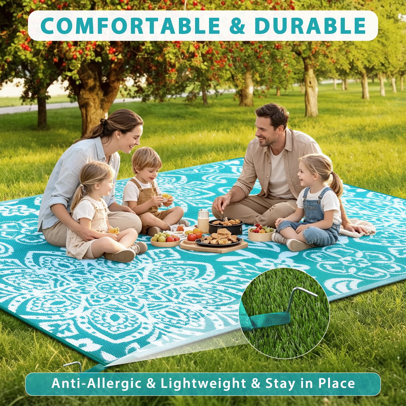 MJIAexp 8'x10' Beach Blue Outdoor Rug Patio Rug Waterproof RV Outdoor Rug Camping Rugs Reversible Plastic Straw Rug Large Outdoor Mat for Camping, Balcony Apartment, Patio, Porch, Picnic, Beach