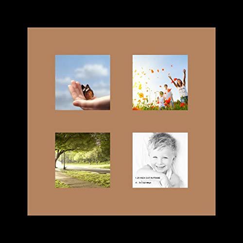collage photo frame single mat with 4-3x3 openings and black frame.