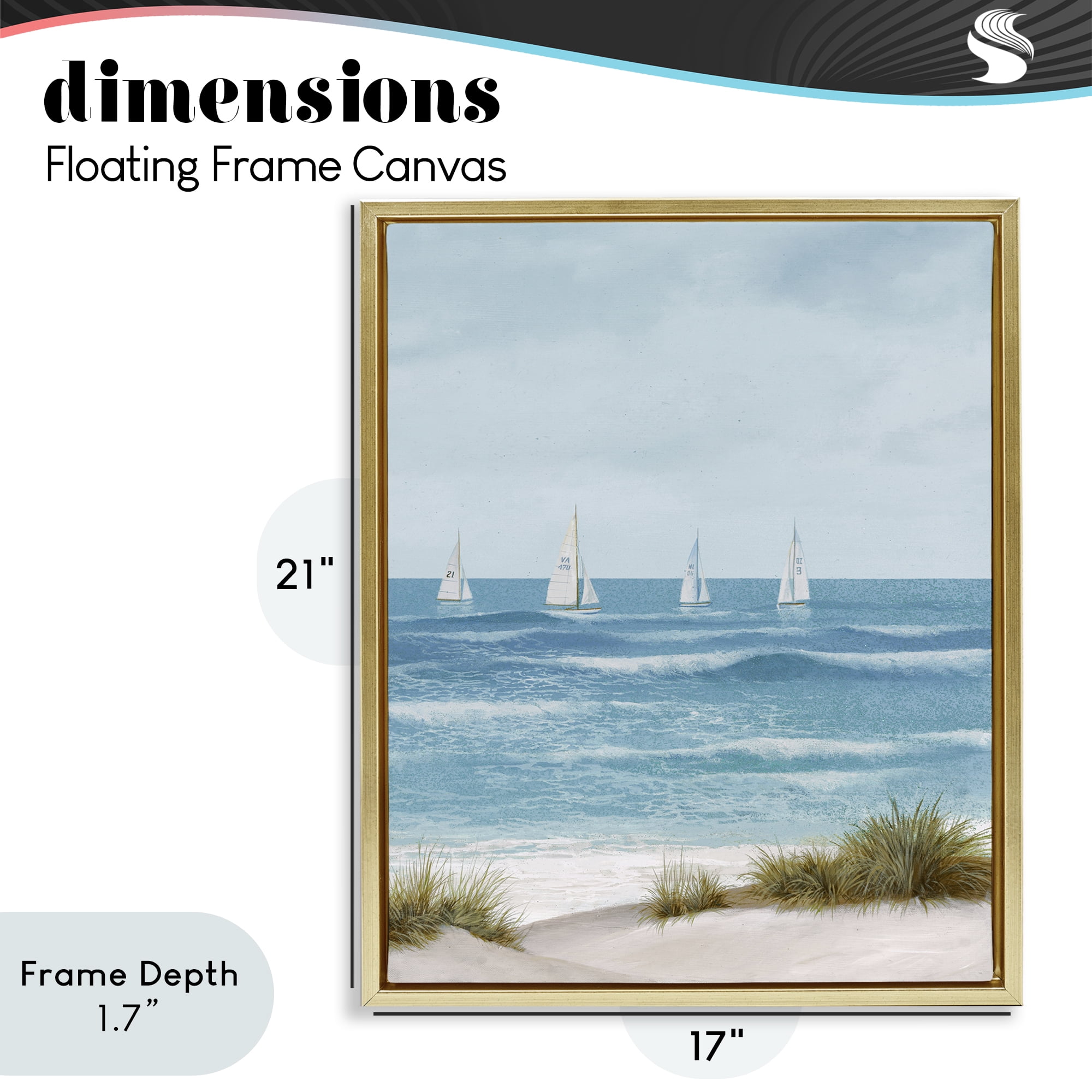 Stupell Industries Boats Sailing Away Gold Framed Floater Canvas Wall Art, design by Lorenzo Collective