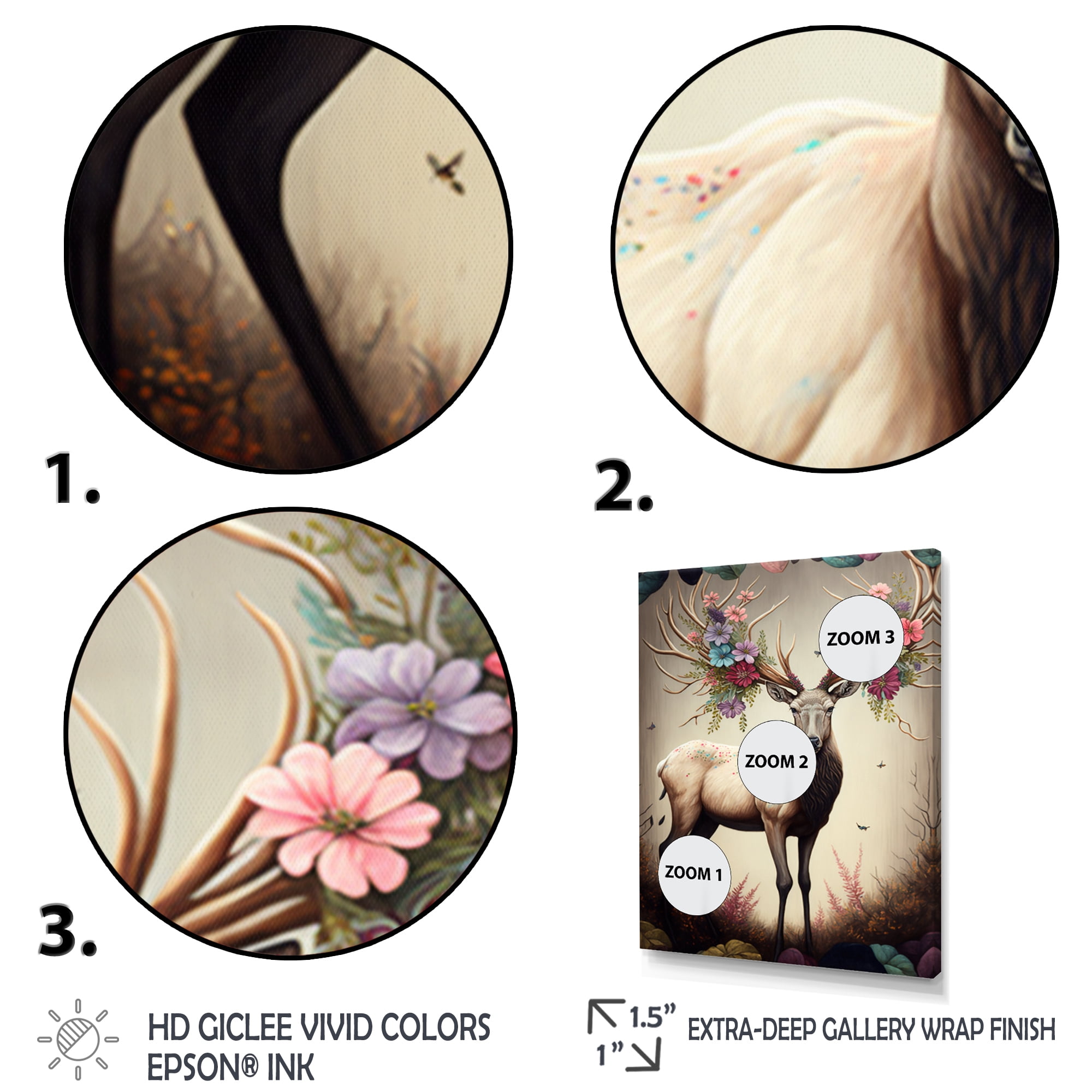 Designart Caribou With Blooming Antlers Canvas Wall Art