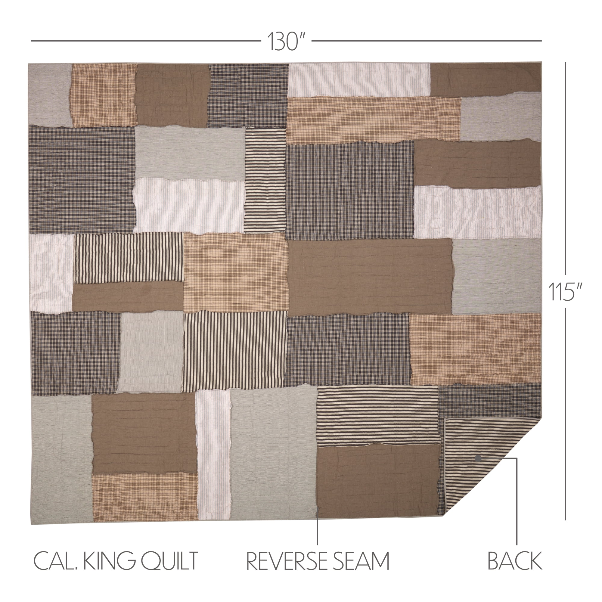 VHC Brands Ashmont Patchwork Quilt, California King-115Lx130W, Warm Grey