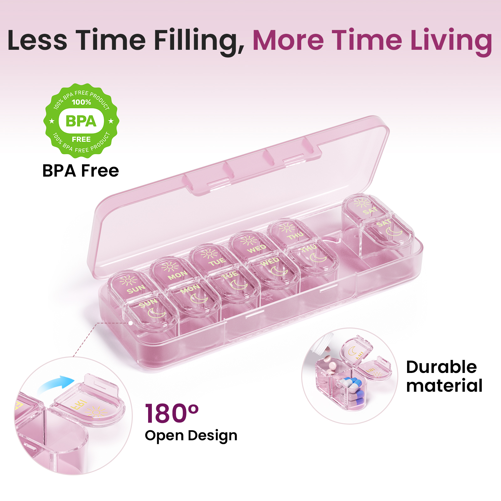 Apenu 7-Day AM/PM Pill Organizer Box - Purple photo 6